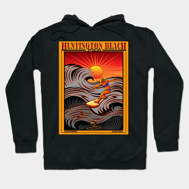 HUNTINGTON BEACH PIER CALIFORNIA SURFING Hoodie by Larry Butterworth